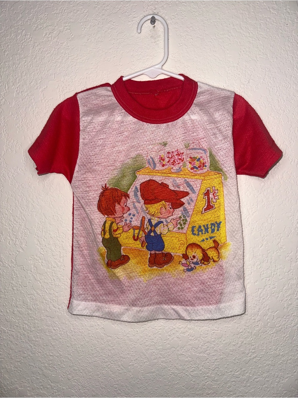 Vintage Kids Red Candy Store Graphic Pajama Tee Measurements Below